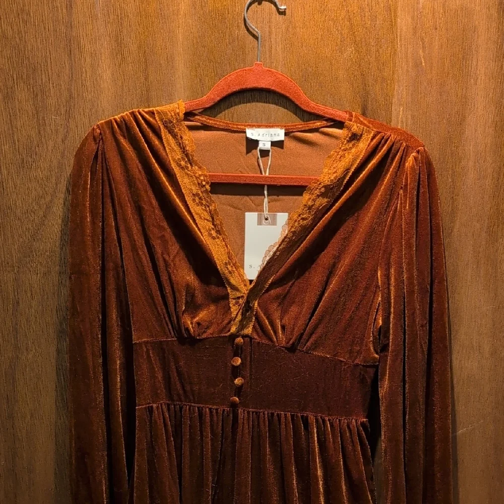 Elegant Velvet Dress in Rich Rust-Brown - Picture 6 of 10
